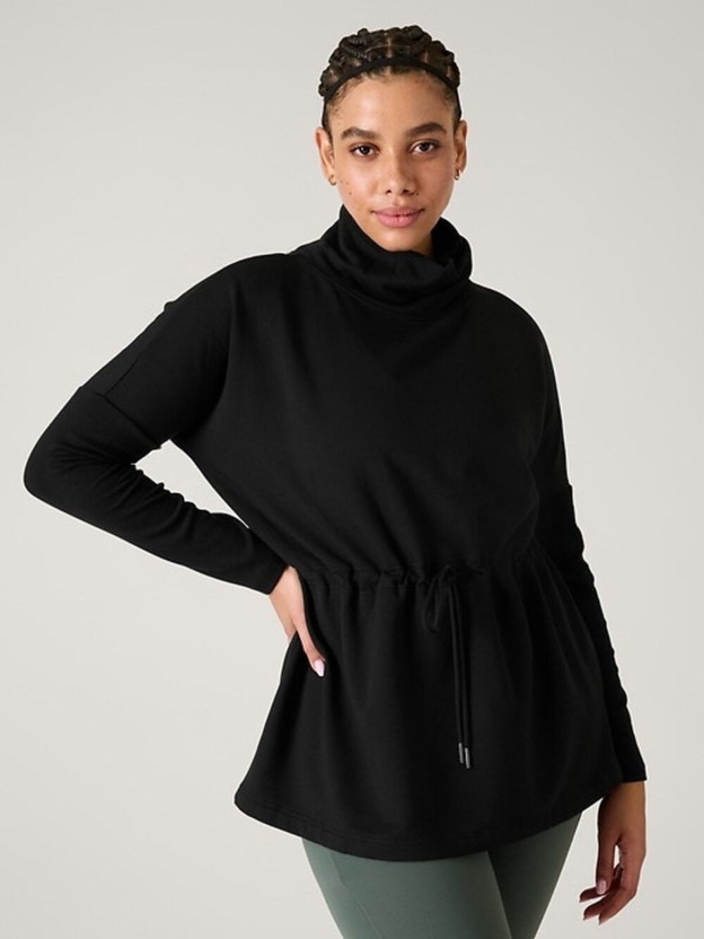 ✨2/$30✨ Athleta Balance Black Turtleneck Sweatshirt XS Cinch Waist Athletic